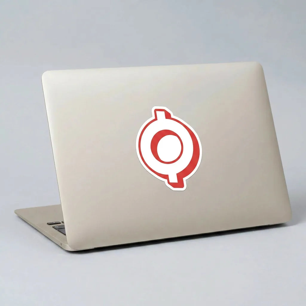 ECOMI OMI Logo Sticker — applied to unbranded laptop lid, lifestyle from Common Club