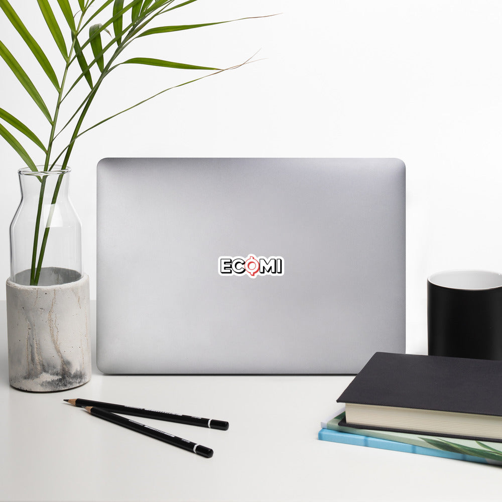 Ecomi Text Logo sticker on laptop