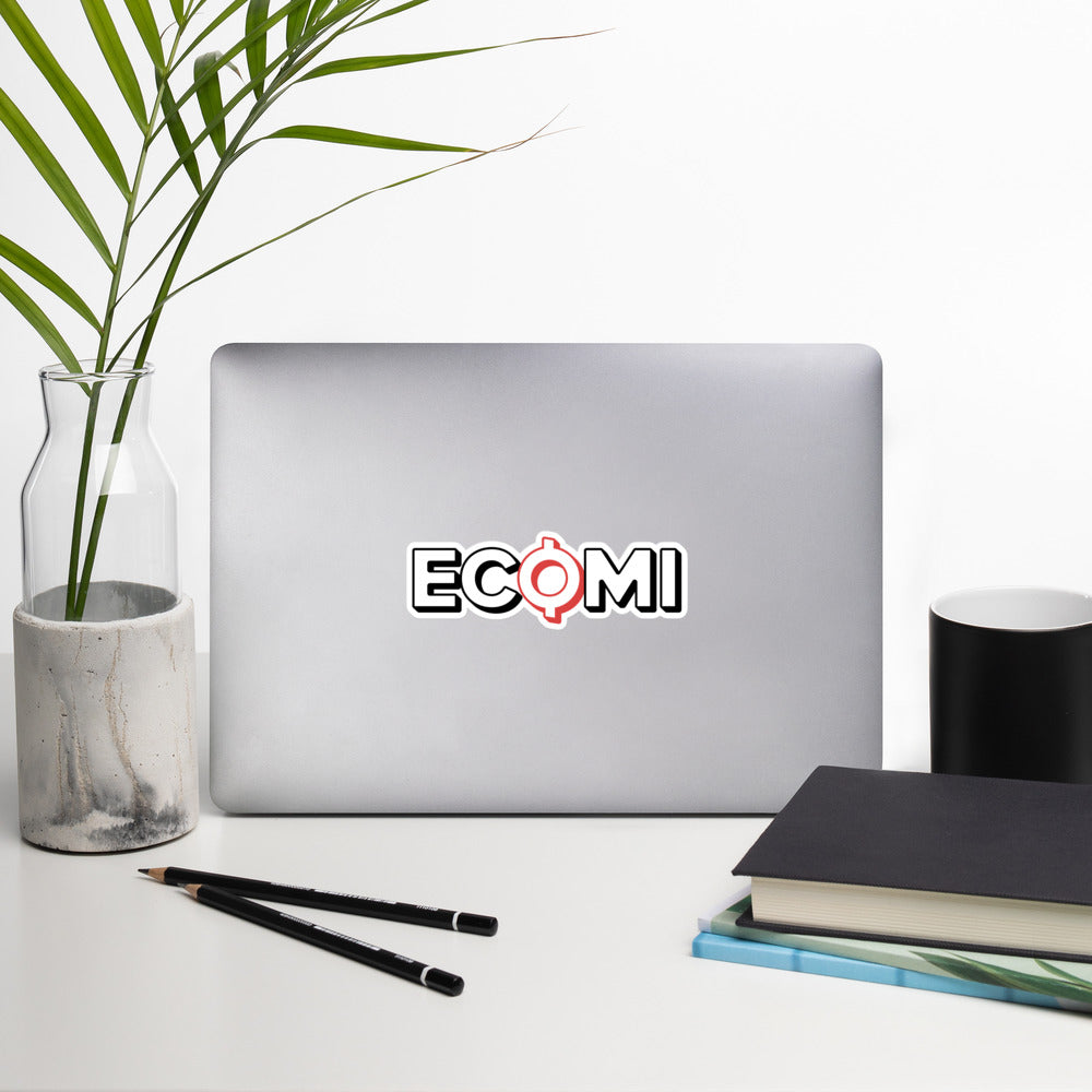 Ecomi Text Logo sticker on laptop