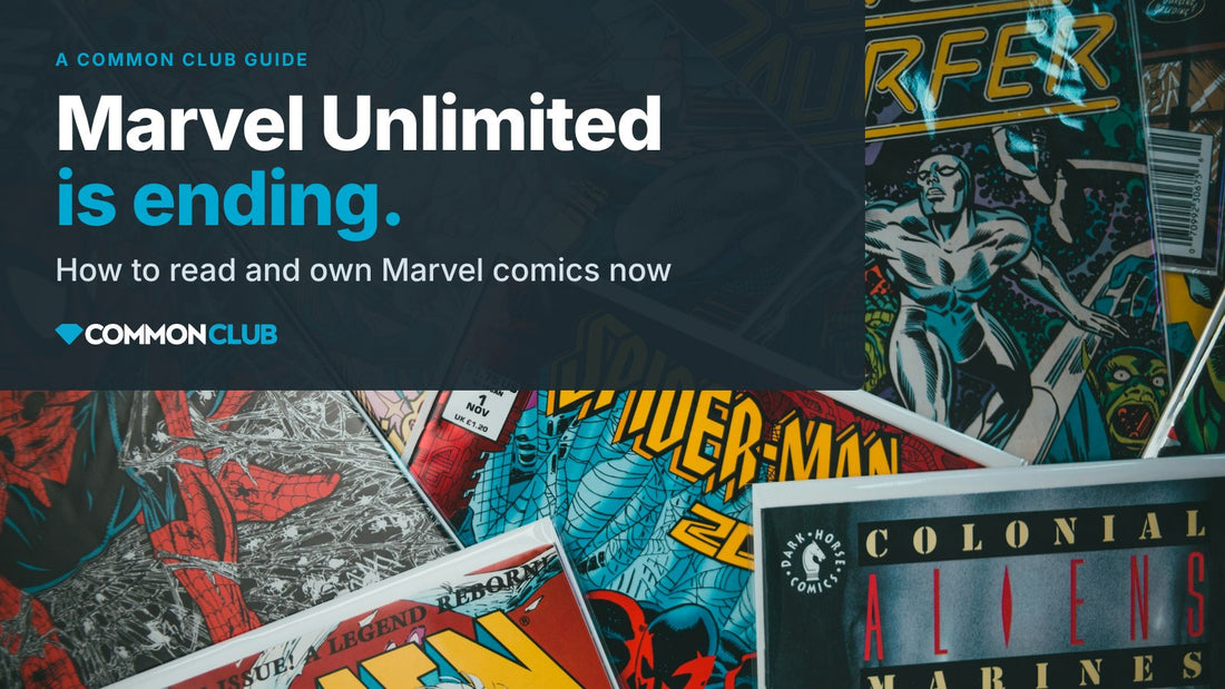 A pile of bagged Marvel comics under the headline Marvel Unlimited is ending