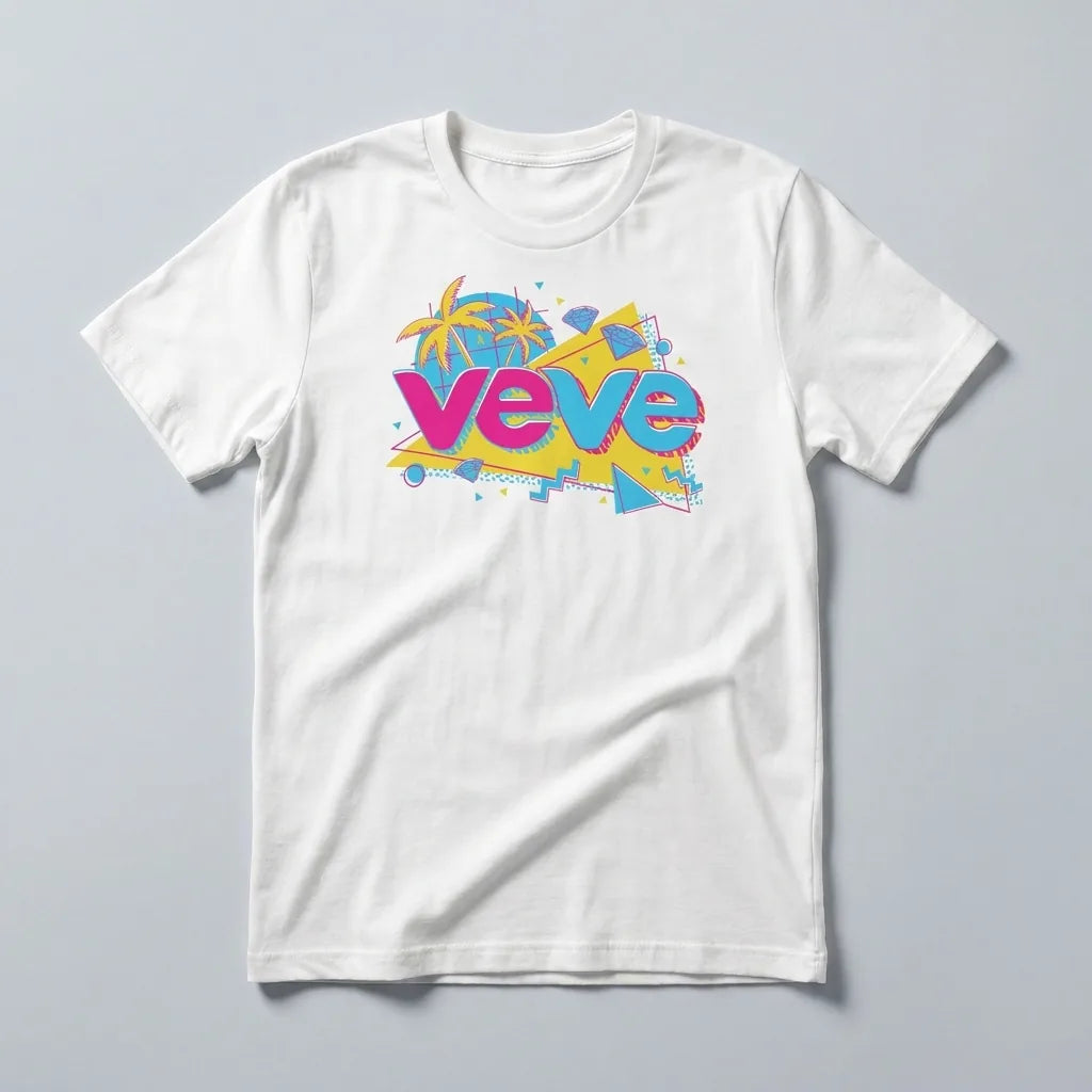 DesignerCon Anaheim VeVe T-Shirt — convention tee in white, flat-lay front view