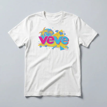 DesignerCon Anaheim VeVe T-Shirt — convention tee in white, flat-lay front view