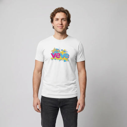 DesignerCon Anaheim VeVe T-Shirt — convention tee in white, modeled front view