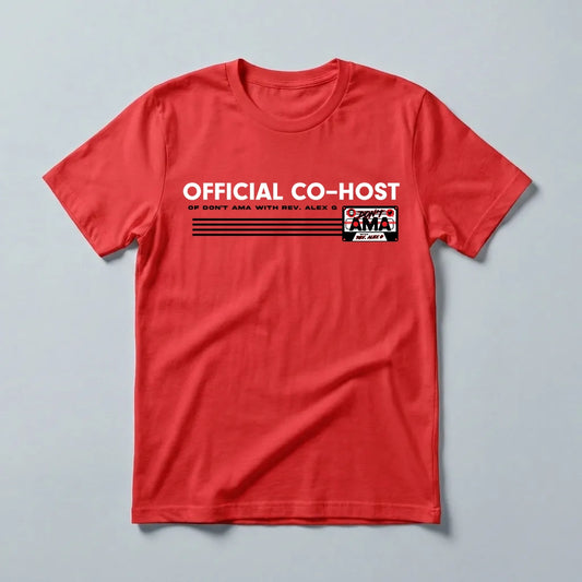 Don't Ama Co-Host Tee — VeVe community tee in red, flat-lay front view from Common Club