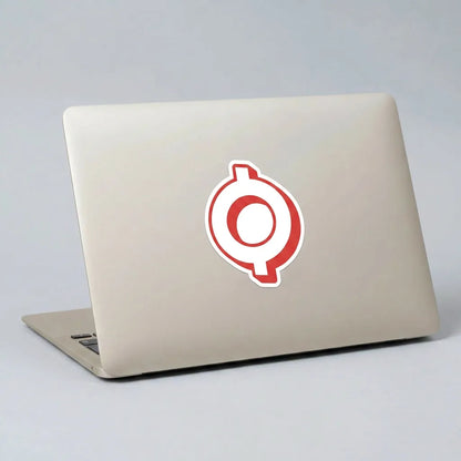 ECOMI OMI Logo Sticker — applied to unbranded laptop lid, lifestyle from Common Club