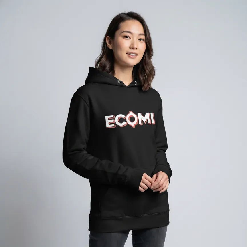 Ecomi Premium Hoodie — fandom collecting hoodie from Common Club, modeled front view studio