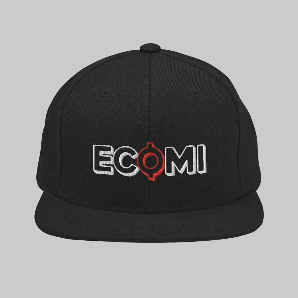 Ecomi Snapback Hat — Black color variant, flatlay from Common Club