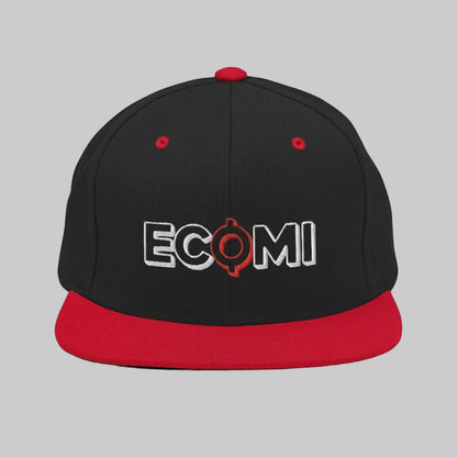 Ecomi Snapback Hat — Black/Red color variant, flatlay from Common Club