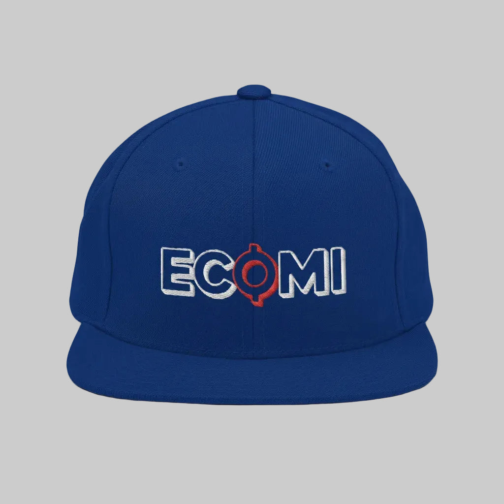 Ecomi Snapback Hat — Royal Blue color variant, flatlay from Common Club