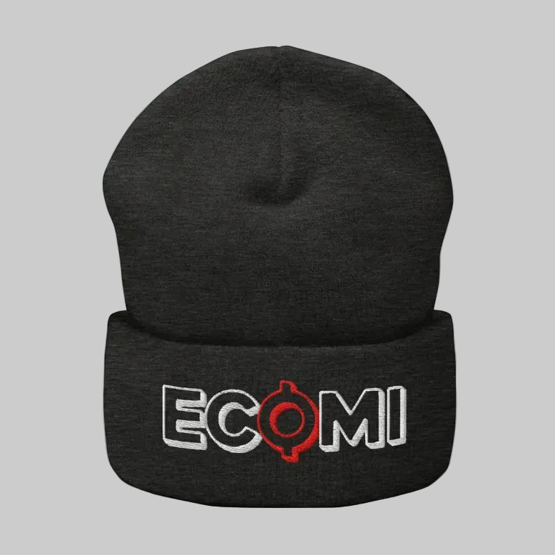 Ecomi Text Logo Cuffed Beanie — Dark Grey color variant, flatlay from Common Club