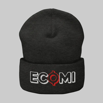 Ecomi Text Logo Cuffed Beanie — Dark Grey color variant, flatlay from Common Club