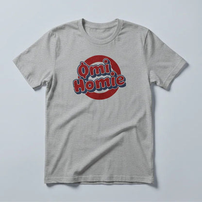 OMI Homie T-Shirt — OMI community fandom tee in ash, flat-lay front view from Common Club