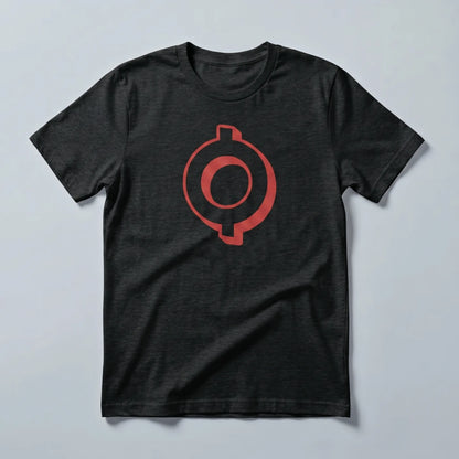 OMI Logo T-Shirt — ECOMI OMI token logo tee in black heather, flat-lay front view from Common Club