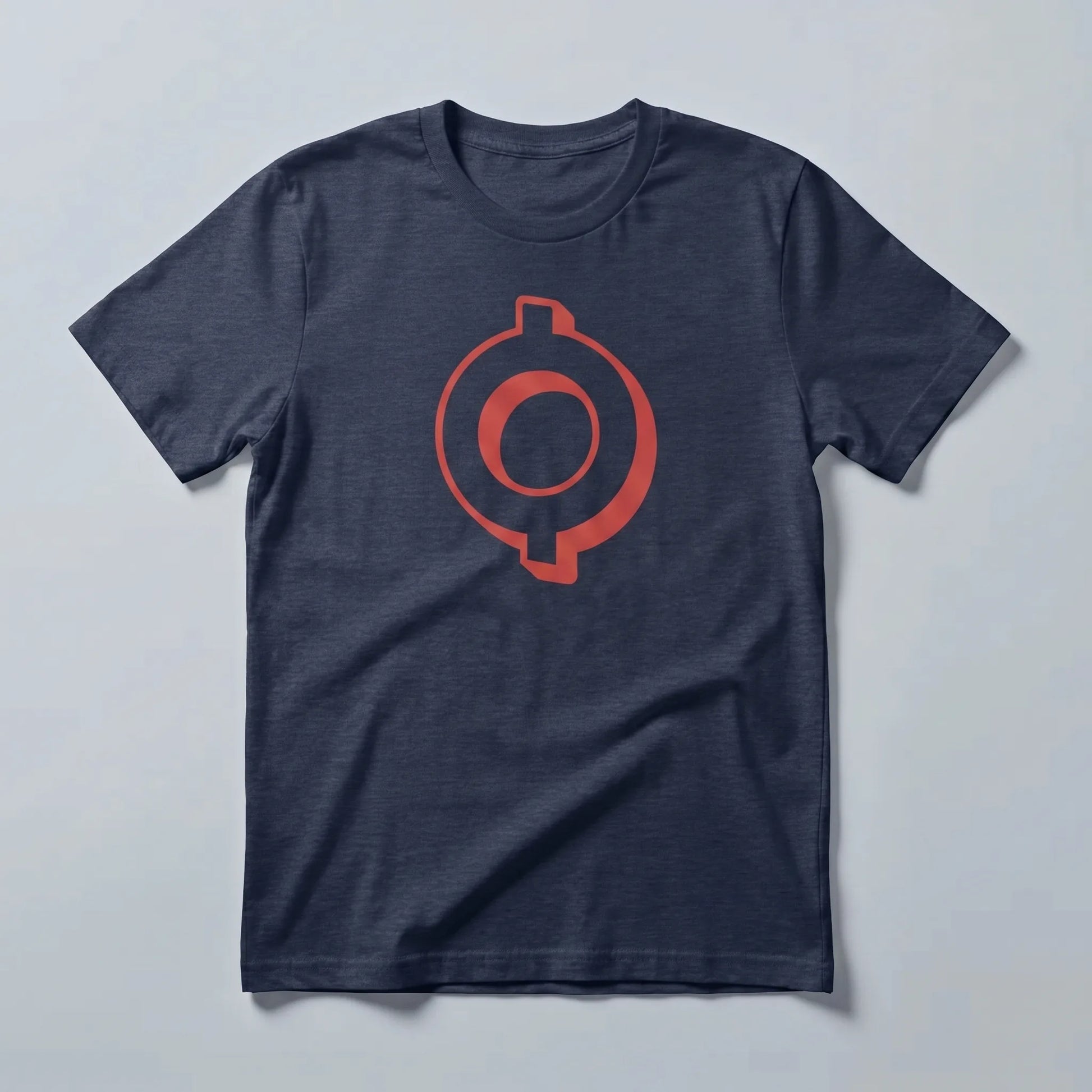 OMI Logo T-Shirt — ECOMI OMI token logo tee in heather midnight navy, flat-lay front view from Common Club