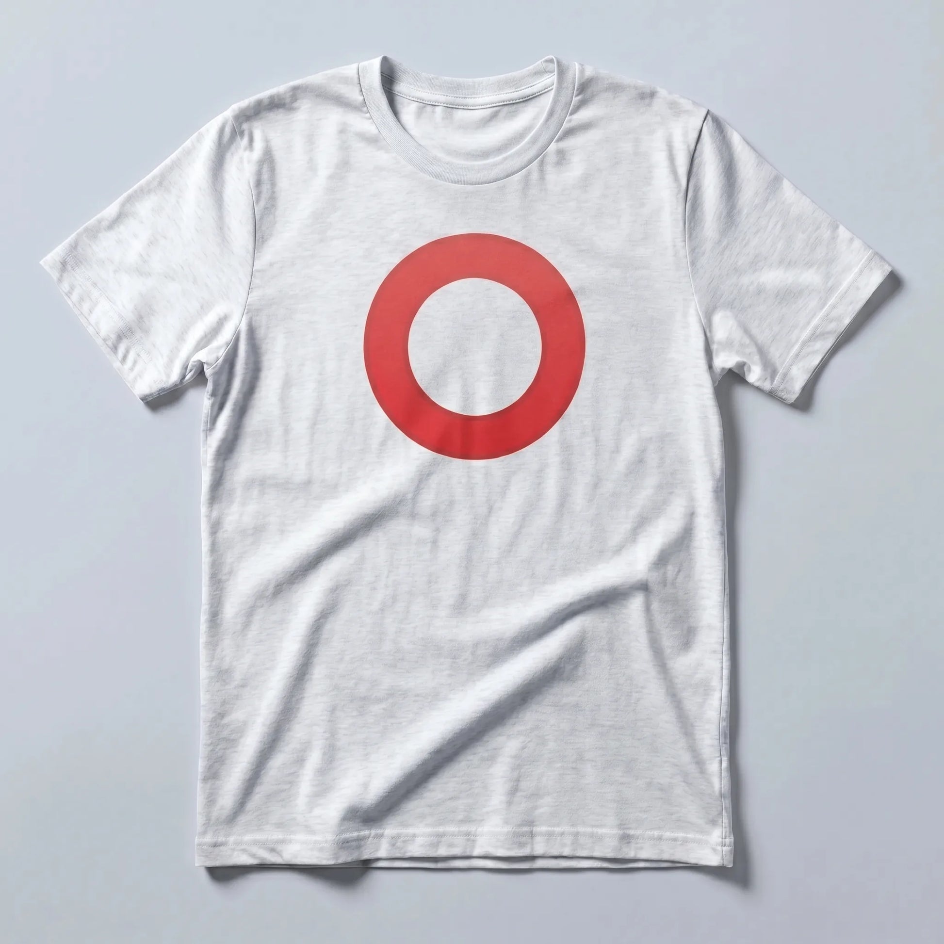 Omi Token Red Circle Emoji T-shirt — ECOMI OMI red circle tee in athletic heather, flat-lay front view from Common Club