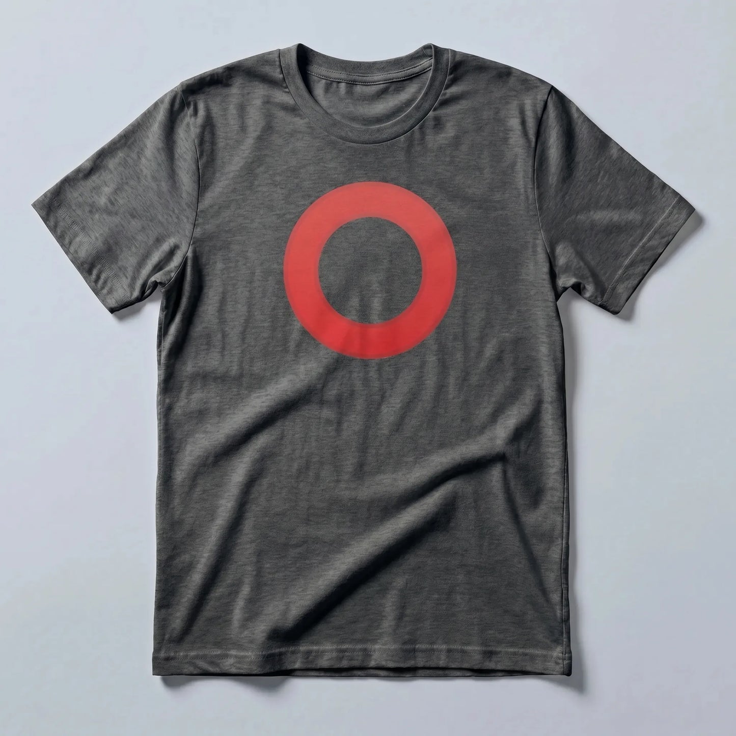 Omi Token Red Circle Emoji T-shirt — ECOMI OMI red circle tee in dark grey heather, flat-lay front view from Common Club