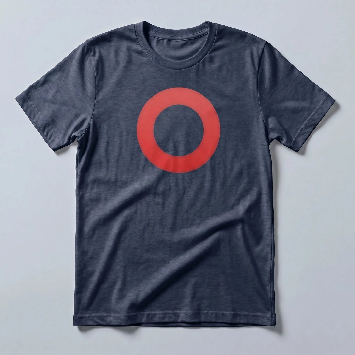 Omi Token Red Circle Emoji T-shirt — ECOMI OMI red circle tee in heather midnight navy, flat-lay front view from Common Club