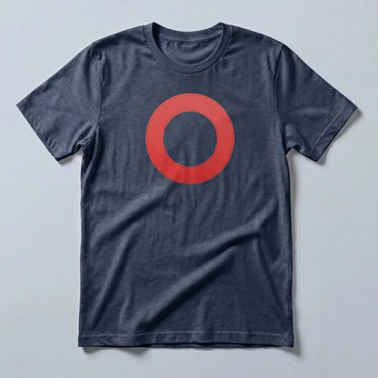 Omi Token Red Circle Emoji T-shirt — ECOMI OMI red circle tee in heather midnight navy, flat-lay front view from Common Club
