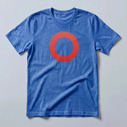 Omi Token Red Circle Emoji T-shirt — ECOMI OMI red circle tee in heather true royal, flat-lay front view from Common Club