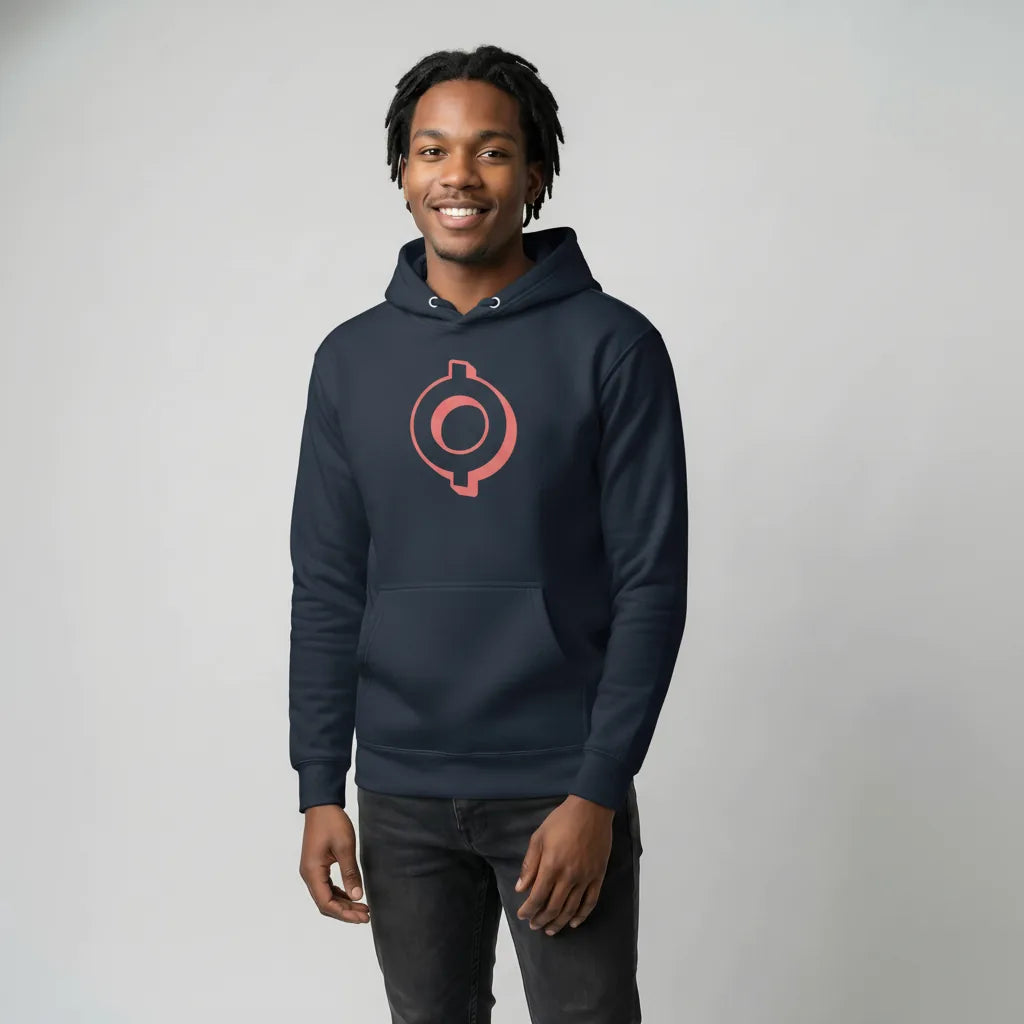 Omi Token Logo Premium Hoodie — fandom collecting hoodie from Common Club, modeled front view studio