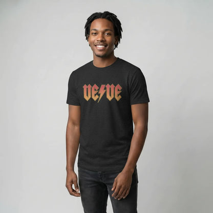 Veve Collectibles Classic Rock Logo T-Shirt — digital collector tee in black heather, modeled front view from Common Club