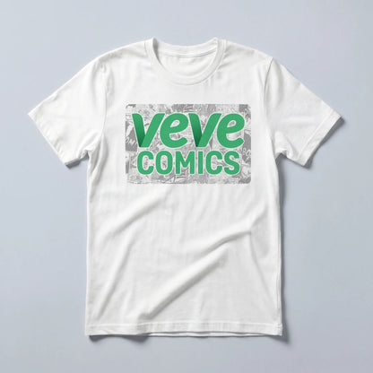 VeVe Comic T-Shirt — digital comics fandom tee in white, flat-lay front view from Common Club