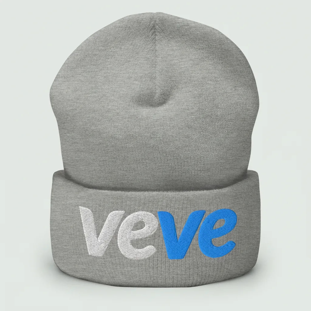 Veve Digital Collectibles Logo Cuffed Beanie — Heather Grey color variant, flatlay from Common Club