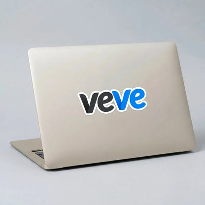 Veve Digital Collectibles New Logo Sticker — applied to unbranded laptop lid, lifestyle from Common Club