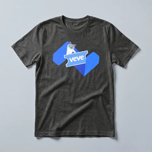 VeVe Drink Ticket Tee — digital event collectible tee in dark heather, flat-lay front view from Common Club