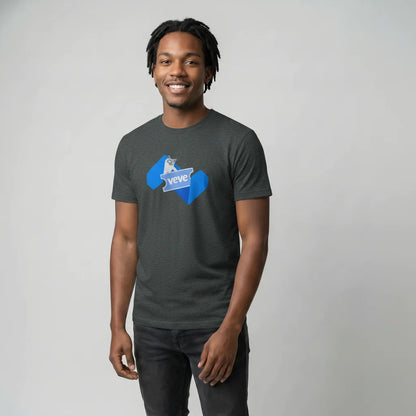 VeVe Drink Ticket Tee — digital event collectible tee in dark heather, modeled front view from Common Club