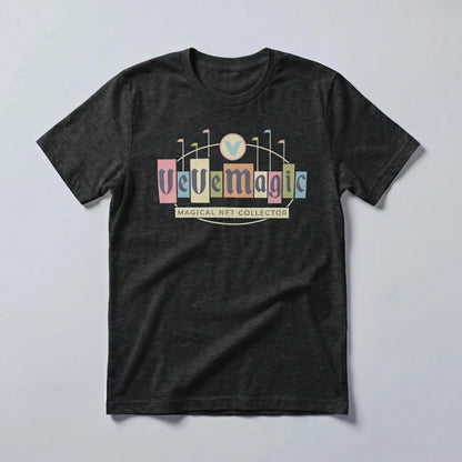 VeVe Magic T-Shirt — VeVe Magic MAGICAL NFT COLLECTOR tee in black heather, flat-lay front view from Common Club