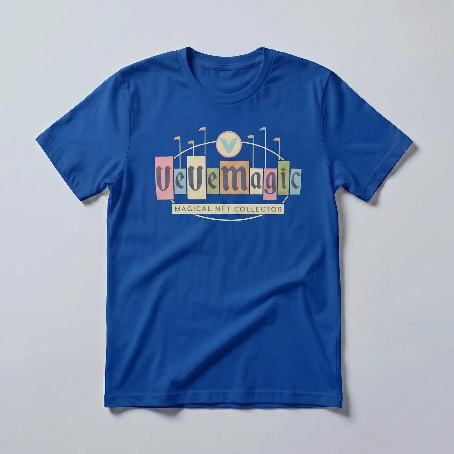 VeVe Magic T-Shirt — VeVe Magic MAGICAL NFT COLLECTOR tee in true royal, flat-lay front view from Common Club