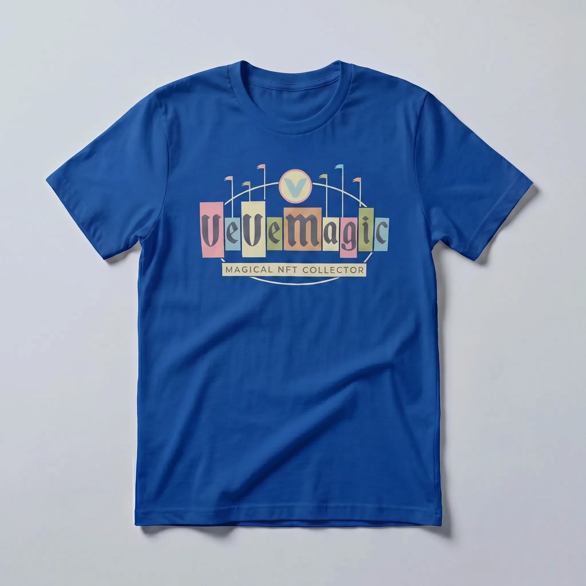 VeVe Magic T-Shirt — VeVe Magic MAGICAL NFT COLLECTOR tee in true royal, flat-lay front view from Common Club