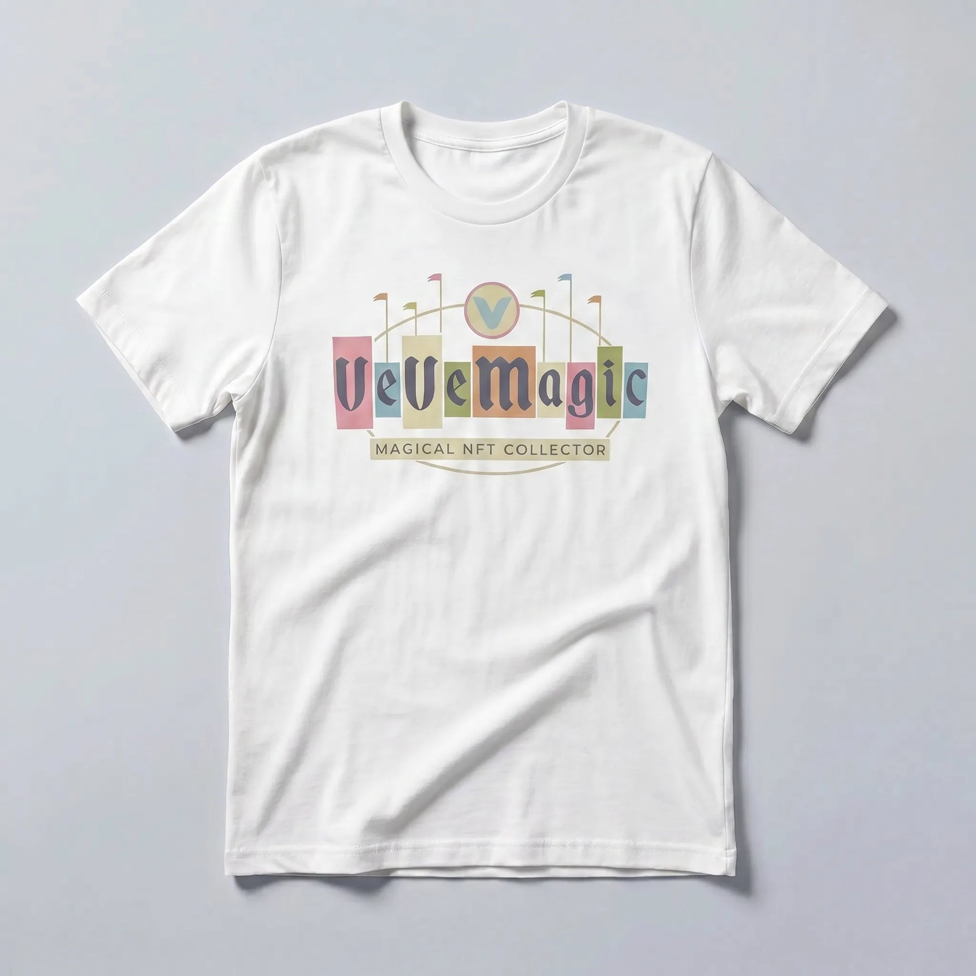 VeVe Magic T-Shirt — VeVe Magic MAGICAL NFT COLLECTOR tee in white, flat-lay front view from Common Club