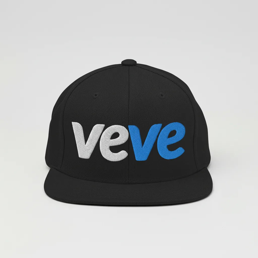 VeVe New Logo Snapback Hat — Black color variant, flatlay from Common Club
