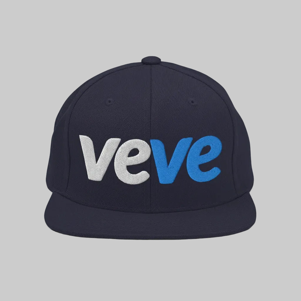 VeVe New Logo Snapback Hat — Navy color variant, flatlay from Common Club