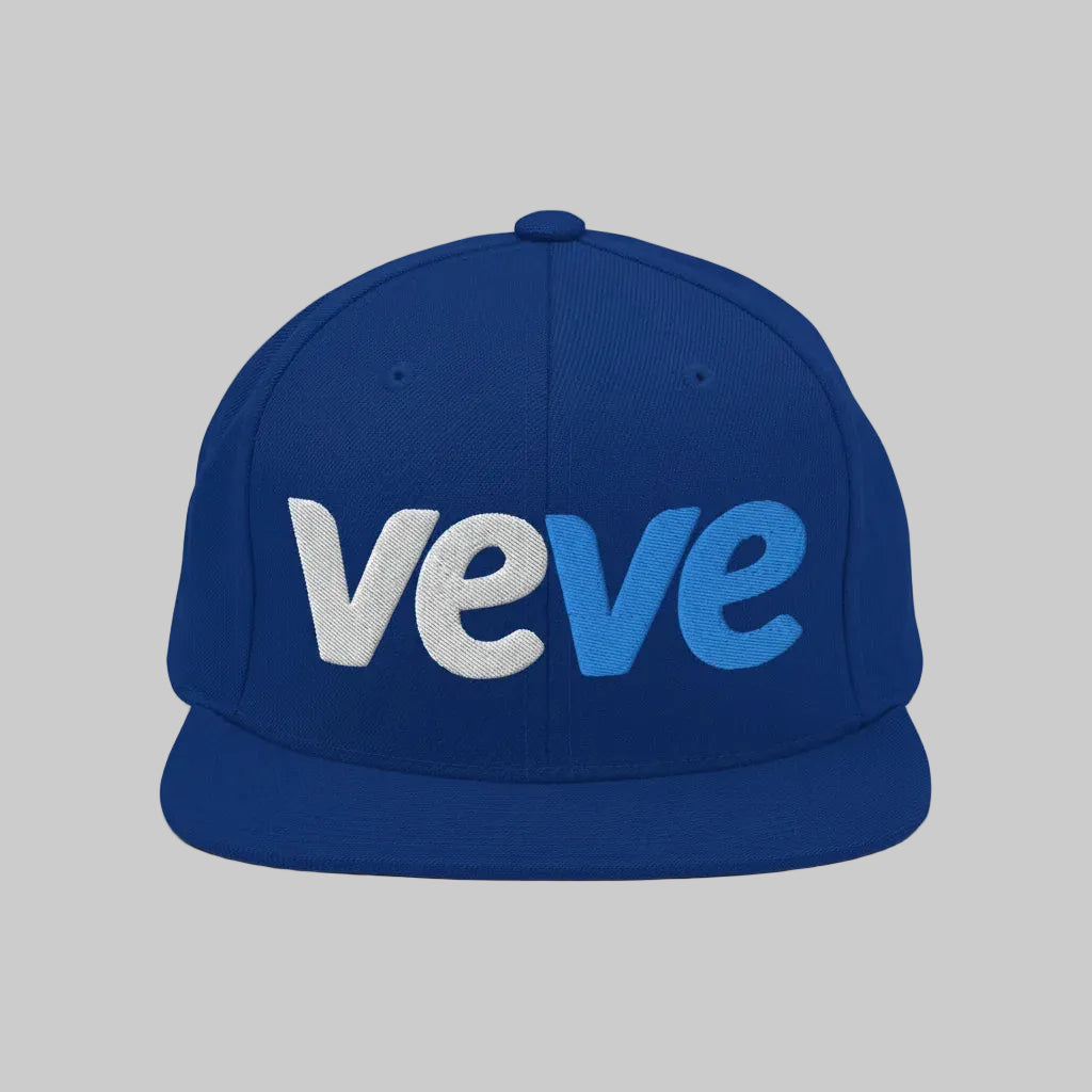 VeVe New Logo Snapback Hat — Royal Blue color variant, flatlay from Common Club