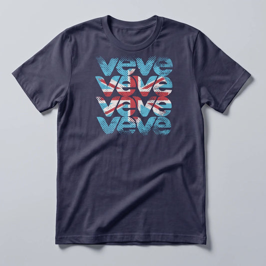 VeVe UK DesignerCon T-Shirt — midnight navy collector tee, flat-lay front view