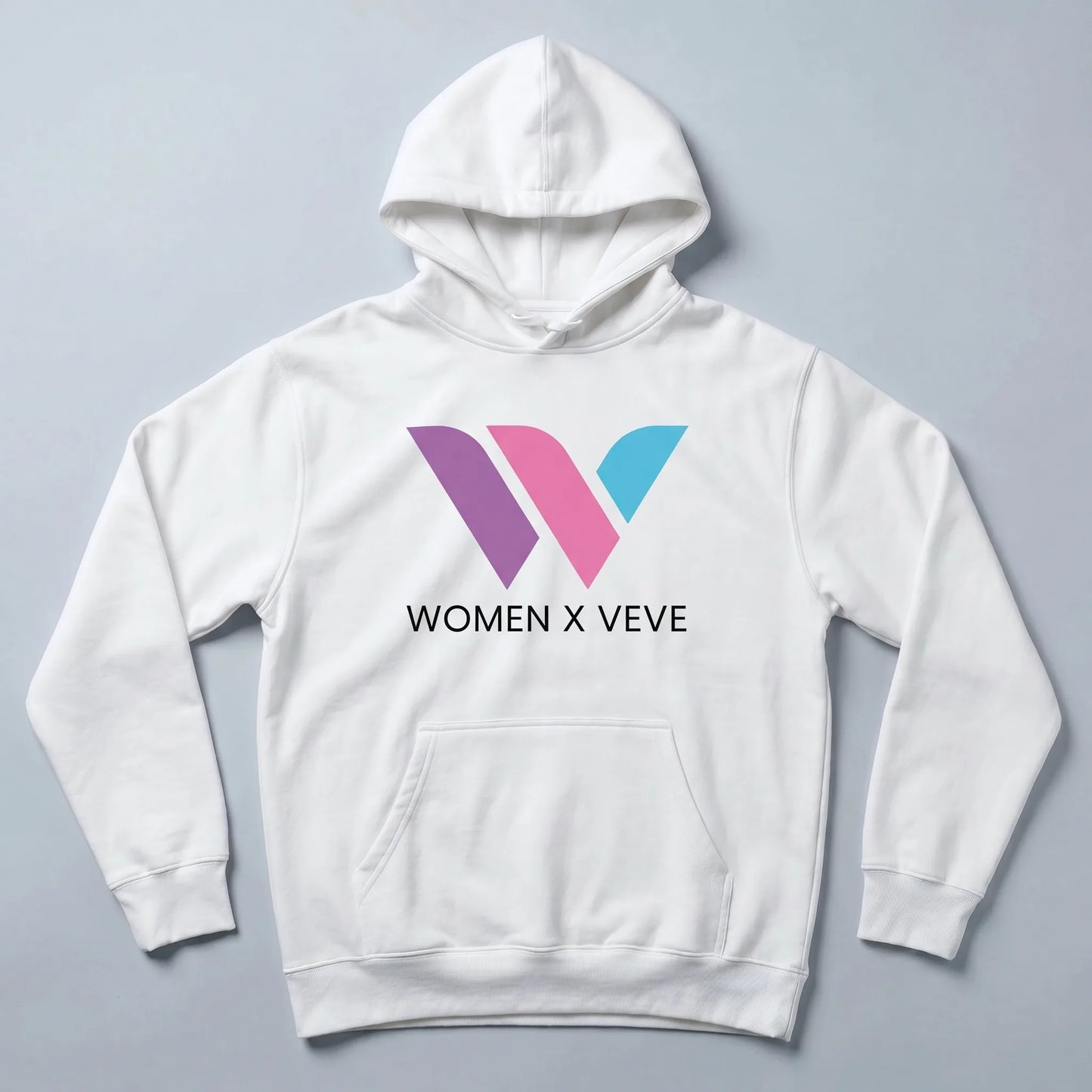Women of VeVe Premium Hoodie — fandom collecting hoodie from Common Club, W-chevron design flat lay