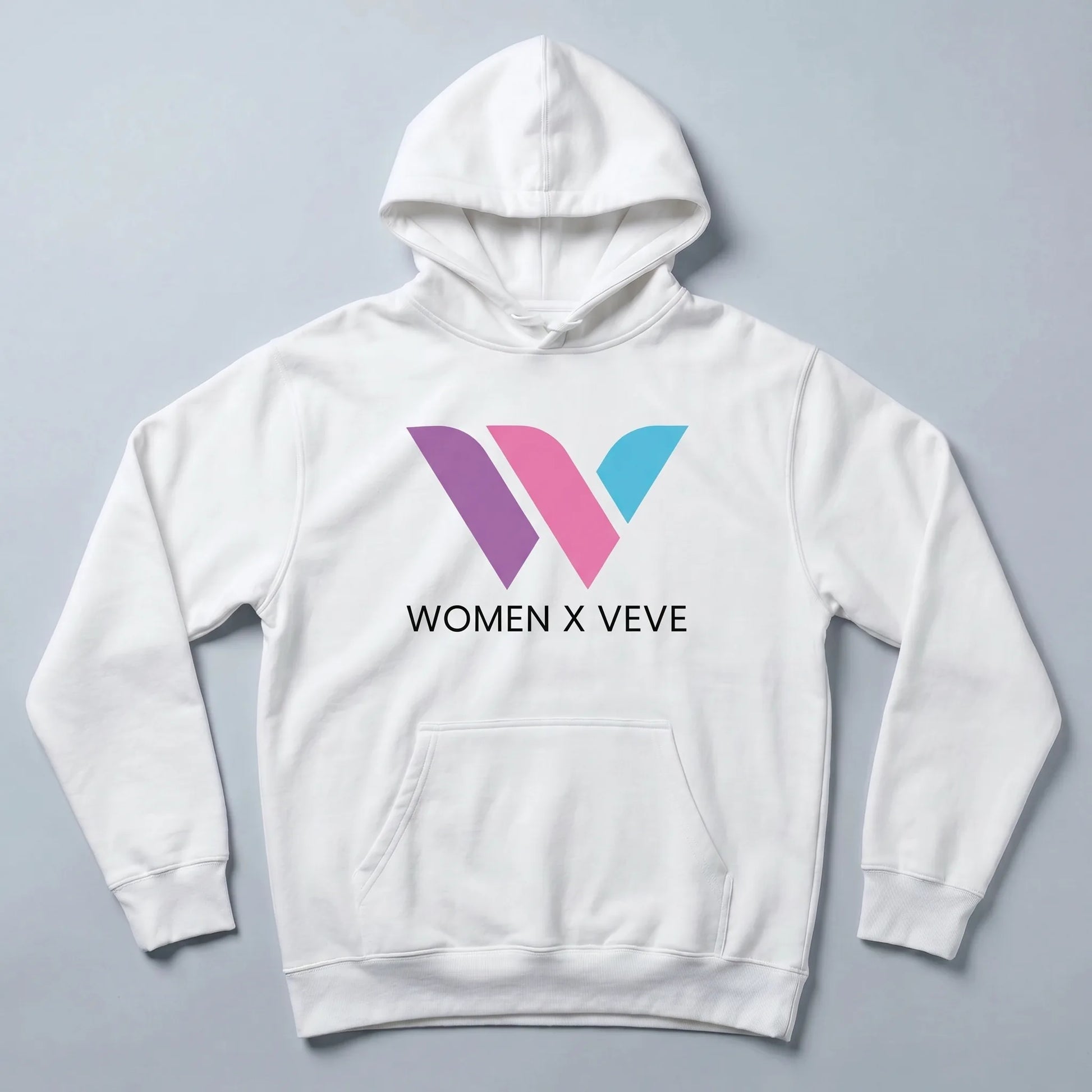 Women of VeVe Premium Hoodie — fandom collecting hoodie from Common Club, W-chevron design flat lay