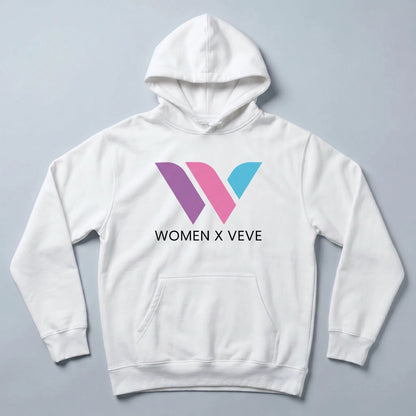 Women of VeVe Premium Hoodie — fandom collecting hoodie from Common Club, W-chevron design flat lay