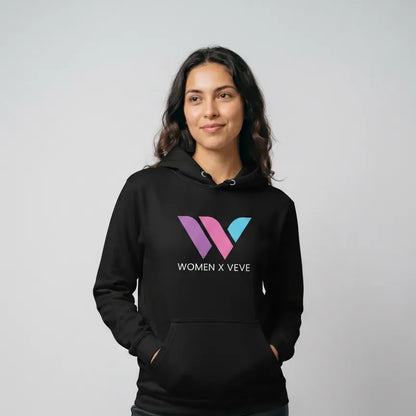 Women of VeVe Premium Hoodie — fandom collecting hoodie from Common Club, modeled front view studio