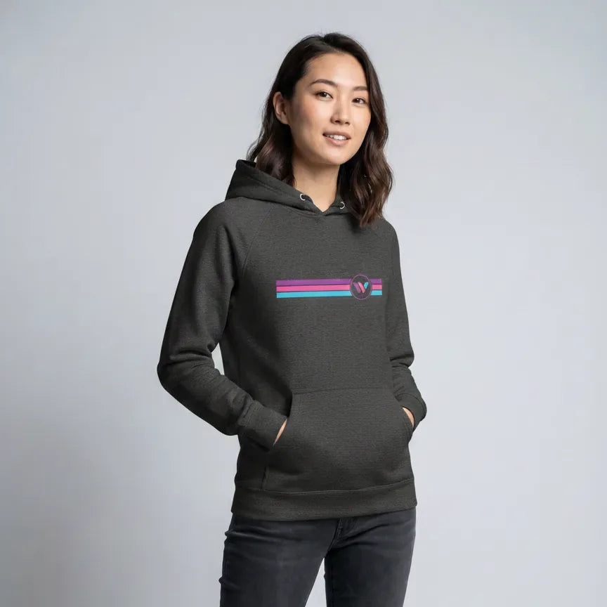Women of VeVe Retro Lines Premium Hoodie — fandom collecting hoodie from Common Club, modeled studio