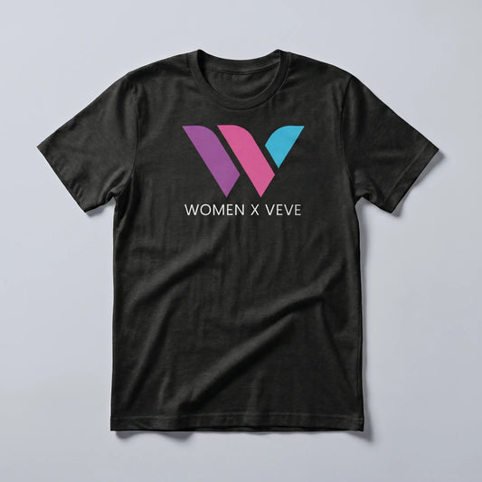 Women of VeVe T-Shirt — VeVe fandom tee in black for the community, flat-lay front view